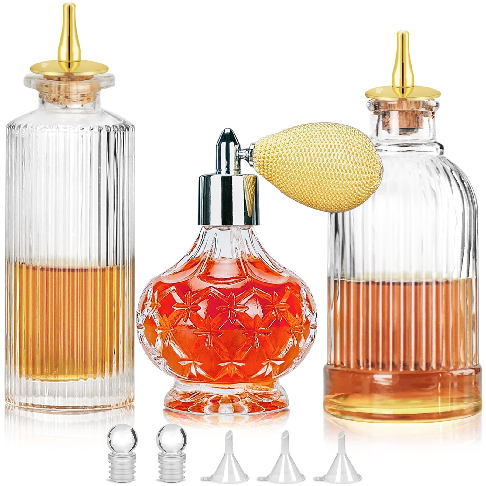 Bitters Bottle and Cocktail Atomizer Set, Vintage Glass Dasher Bottles,Atomiz...