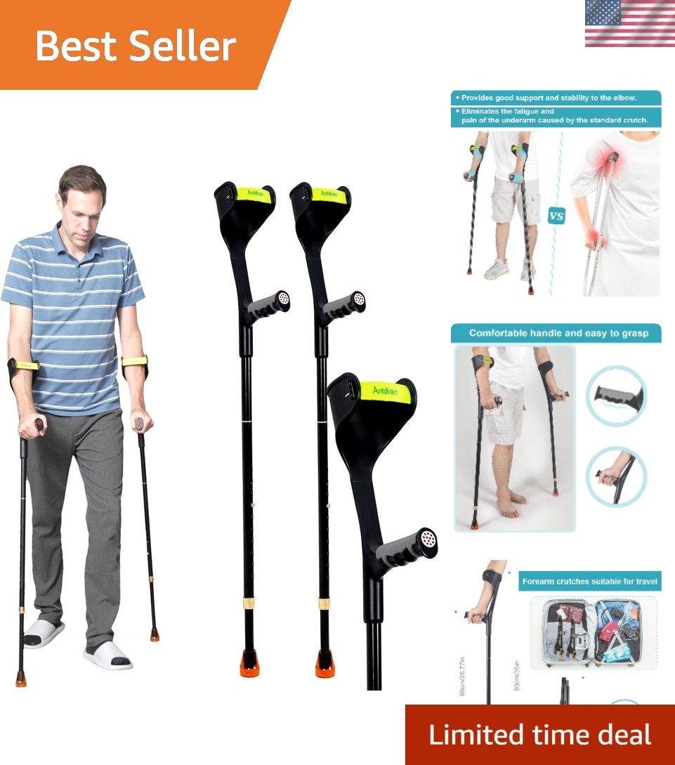 Lightweight Folding Forearm Crutches with Adjustable Height and Anti-Drop Cuff