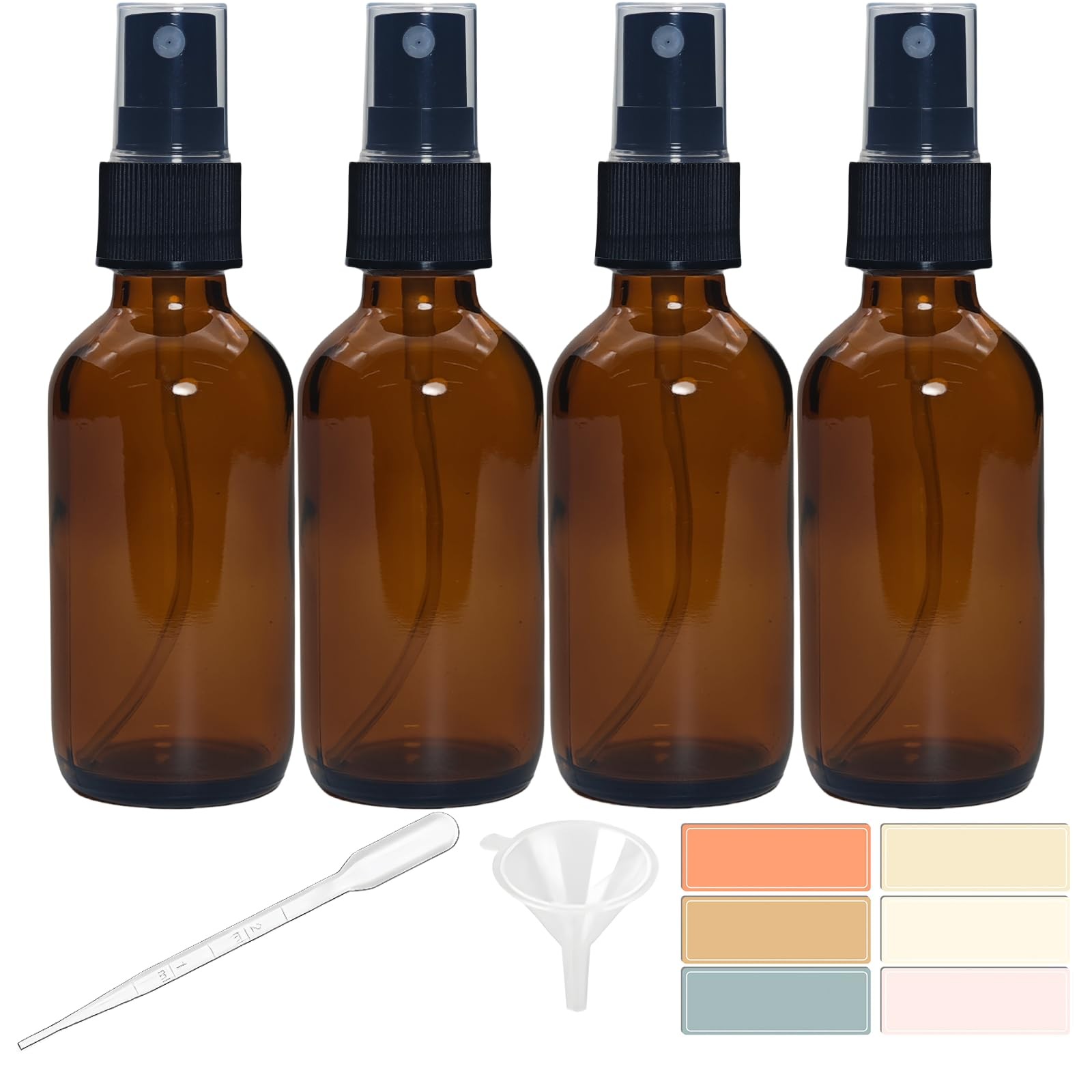 4 PACK 2 Oz Amber Small Glass Spray Bottles, Empty Spray Bottle for Hair, Plants