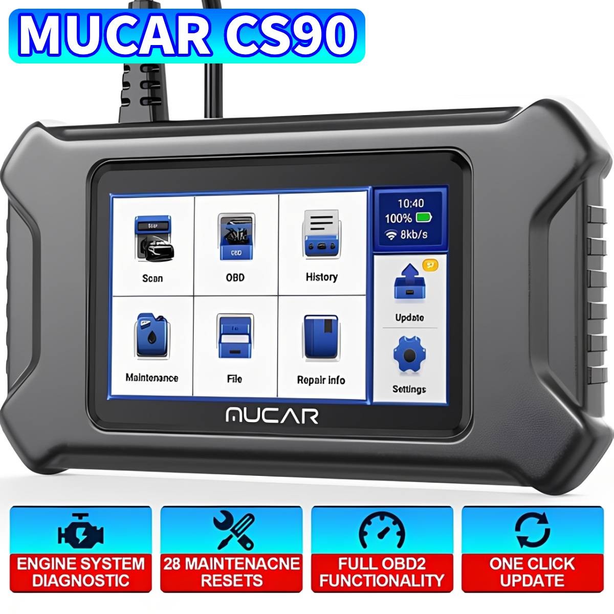 MUCAR CS90 OBD2 Car Code Reader Scanner Engine Fault Diagnostic Tool 28 Resets