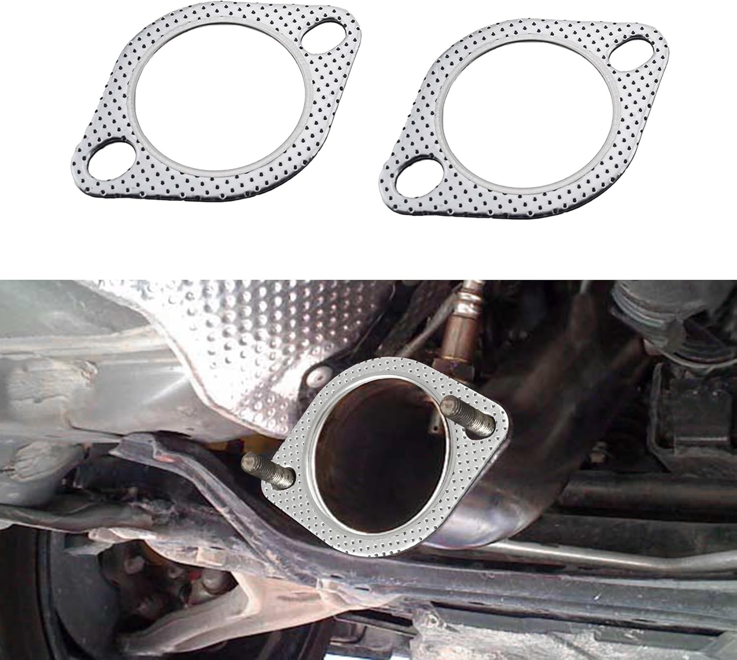 2PCS Car Exhaust Gasket, Ultra Seal 2-Bolt 2-Inch Flange Gasket 2IN