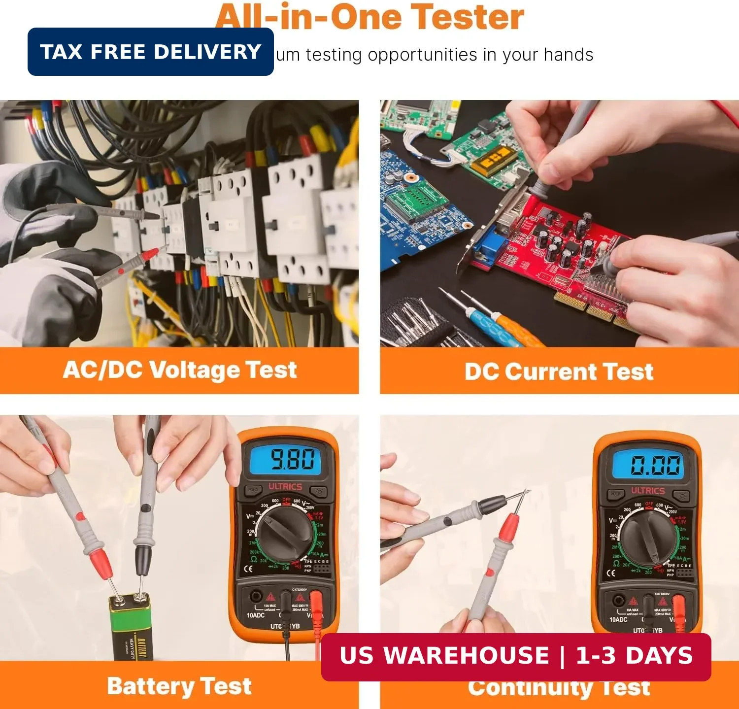 ULTRICS Digital Multimeter, Voltmeter Ammeter Ohmmeter Circuit Checker with Back