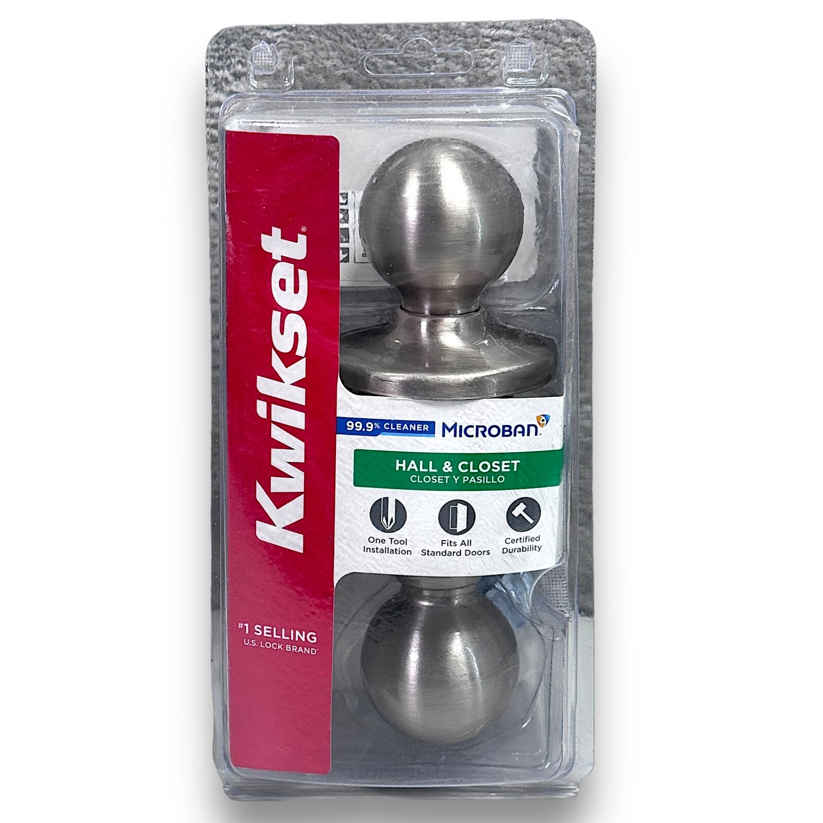 Kwikset Hall & Closet Door Knob Microban Nickel Silver Fits All Standard Doors