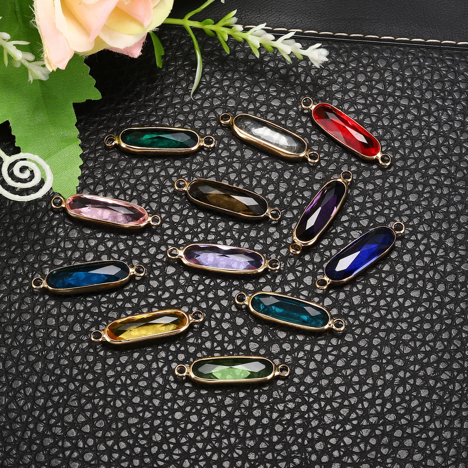Birthstone Connector Link 24Pcs Diamond Link Round