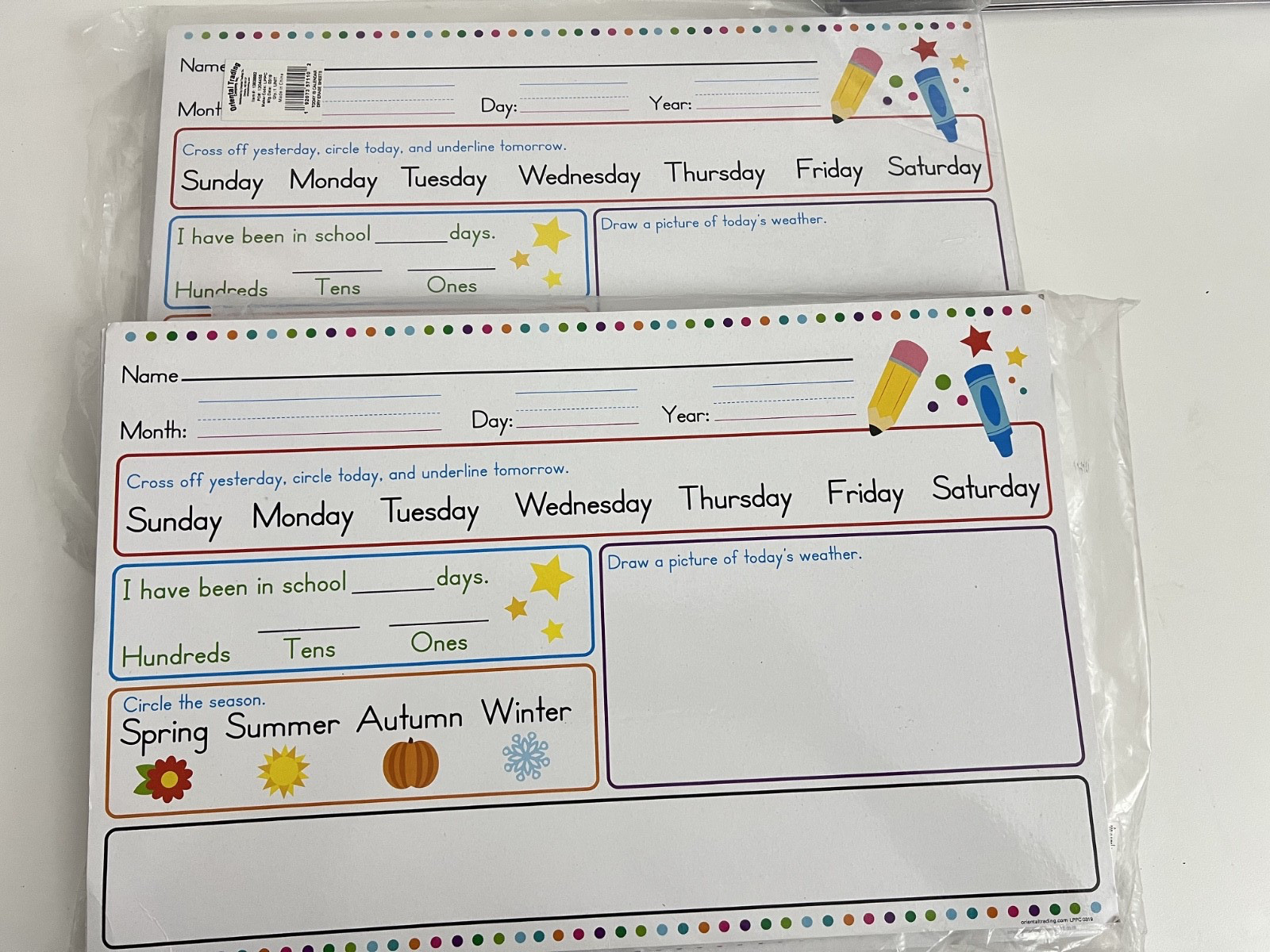 Set of 30 Classroom Calendar Activity Dry-Erase Sheets
