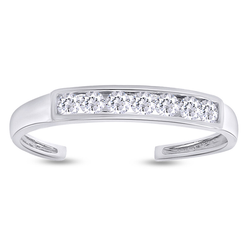 2/7 Ct Simulated Diamond Adjustable Channel Set Toe Ring 10k Solid White Gold