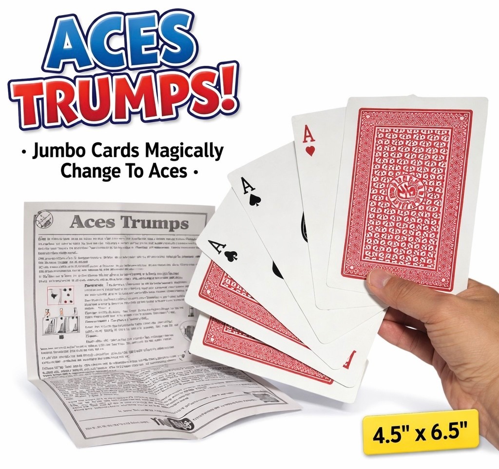 ACES TRUMPS Jumbo Playing Cards Magic Trick Change to Aces Poker Hand Flush Gaff