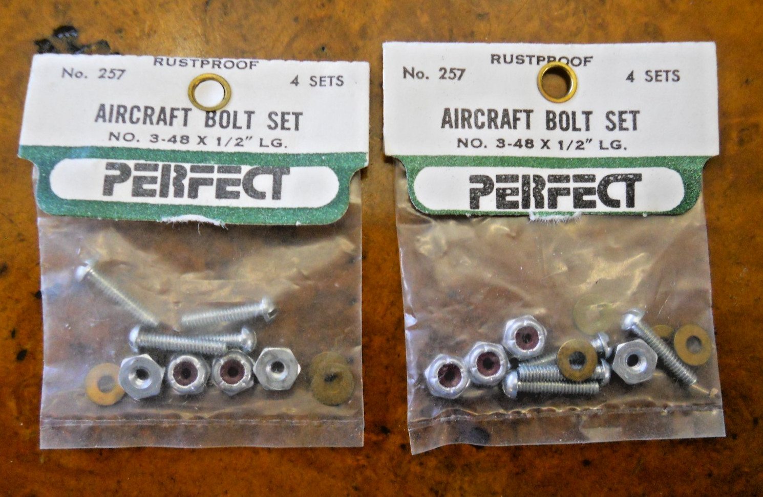 PERFECT MODEL AIRPLANE PARTS #257 3-48 x 1/2" AIRCRAFT BOLTS, 2 PACKS(NEW IN PKG