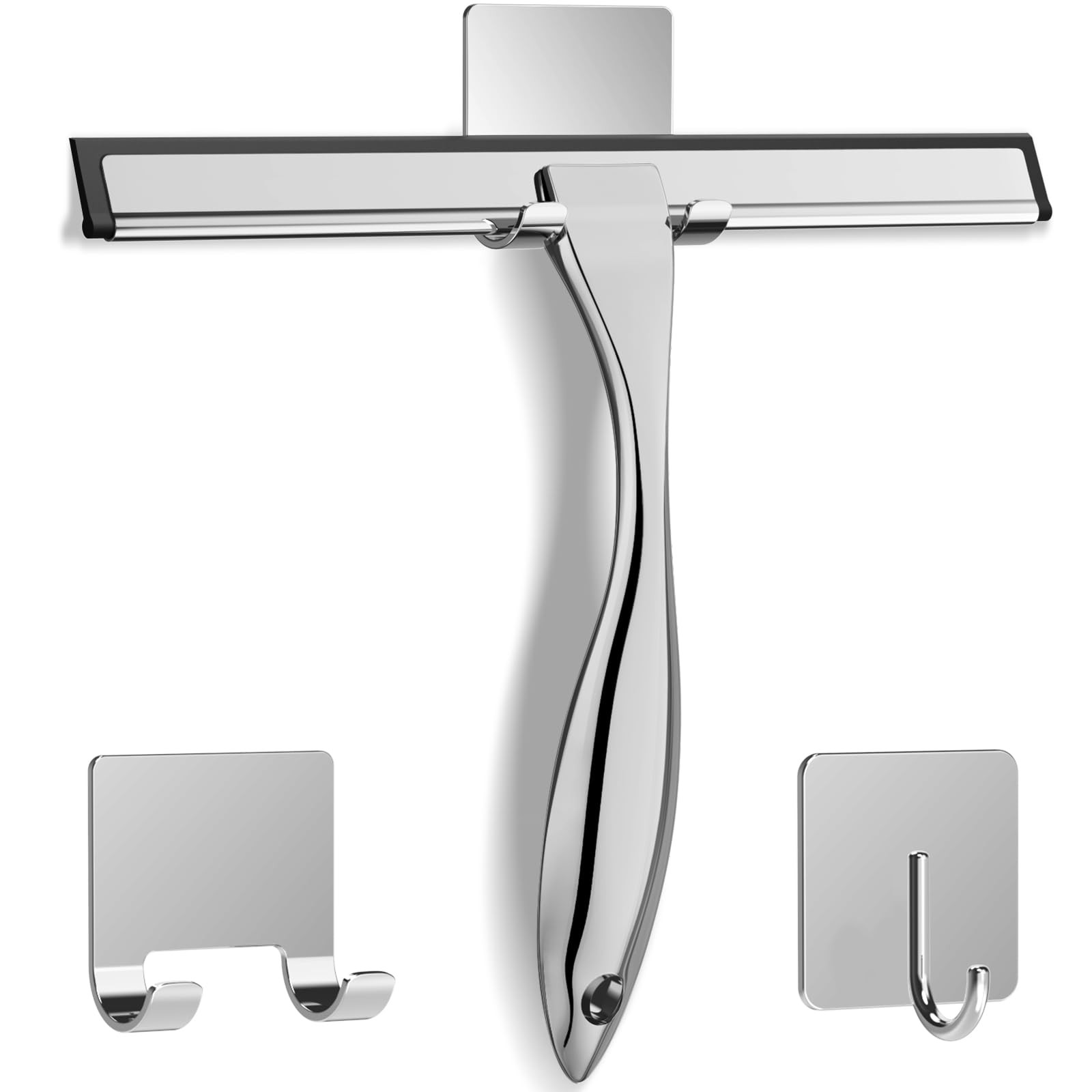 All-Purpose Stainless Steel Shower Squeegee for Shower Glass Door with 2 Adhe...