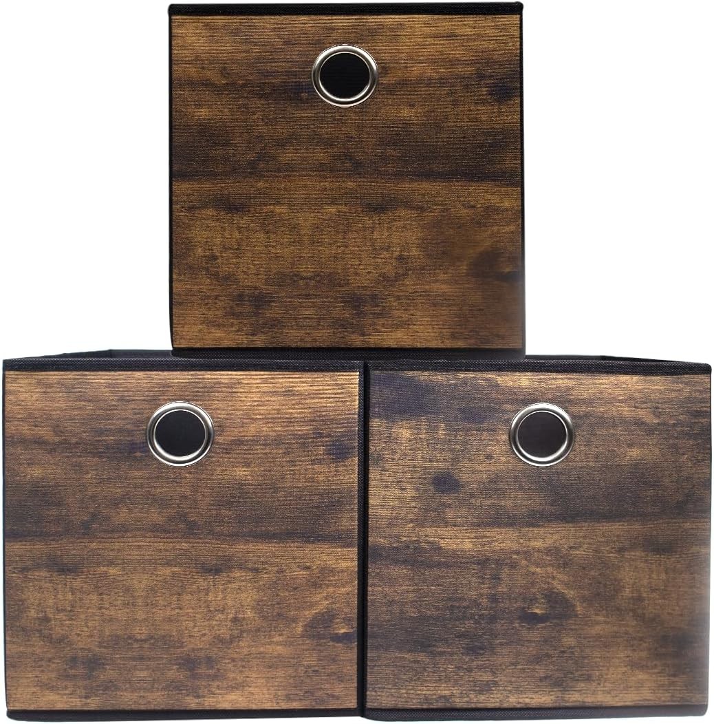 Wood grain thickened fabric storage box, foldable storage cube decorative box