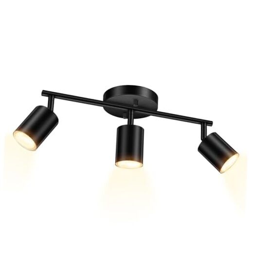 LED Track Lighting Kit, Black 3 Way Ceiling Spot Lighting, Flexibly 3 Light