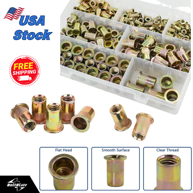 M3-M10 Flat Head Rivet Nut Kit – 175PCS Zinc-Plated Carbon Steel Assortment