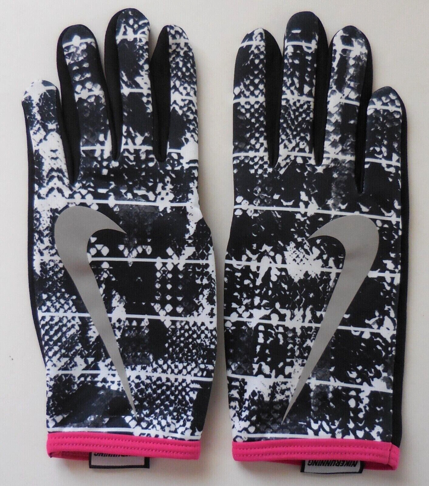Nike Women's Thermal LW Rally Running Gloves Medium Black/White/Vivid Pink