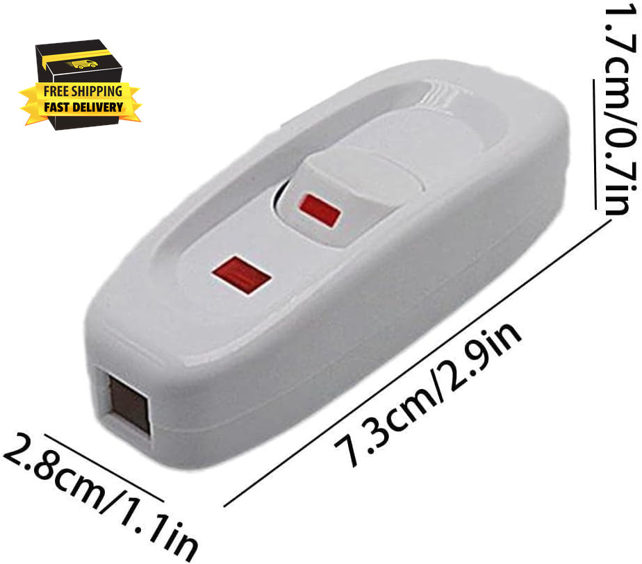 White On/Off Inline Switch Table Lamp Desk Light Cord Cable Switch 110-250V On/O