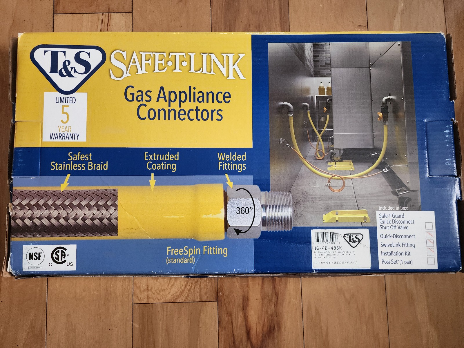 *NEW* T&S Brass Safe-T-Link HG-4D-48K 3/4" Gas Hose Connector Kit 48"