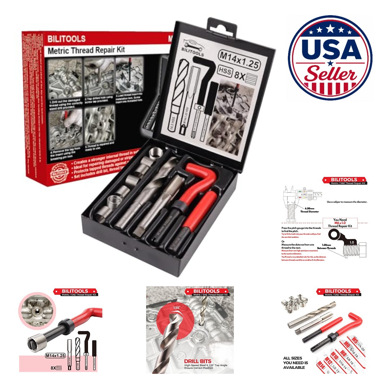 M14x1.25 Thread Repair Kit Metric HSS Drill Helicoil Insert Tool Case Automotive