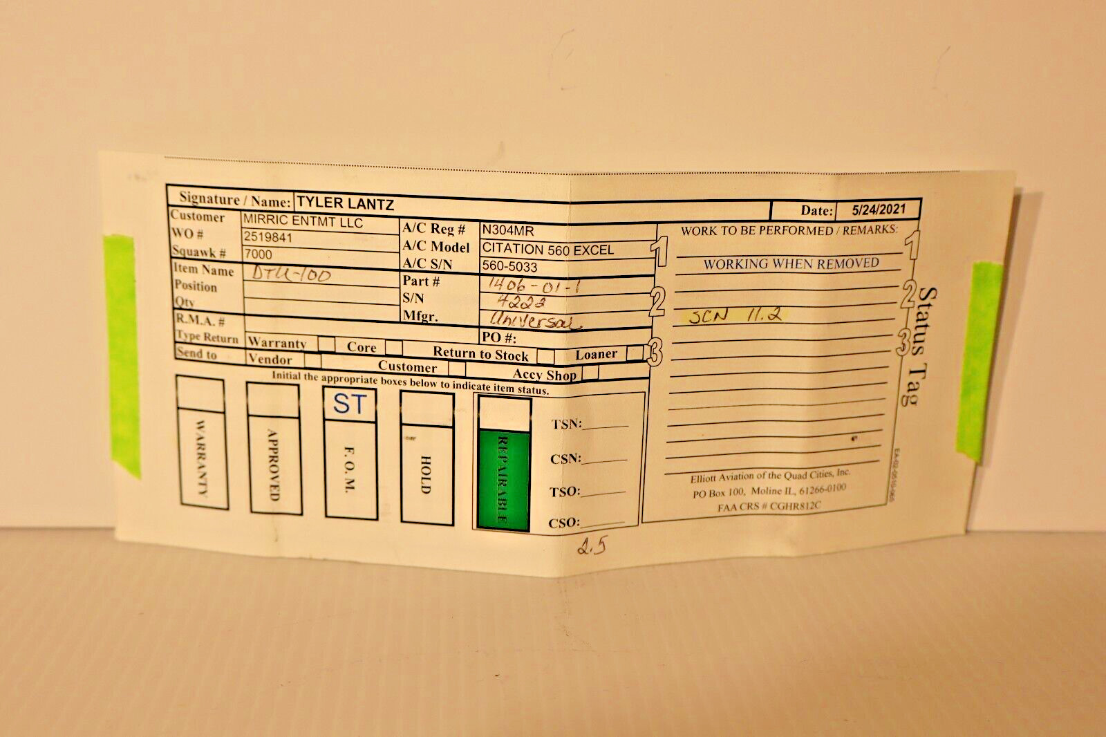 Universal Avionics DTU-100 Data Transfer Unit 1406-01-1 Removed Working