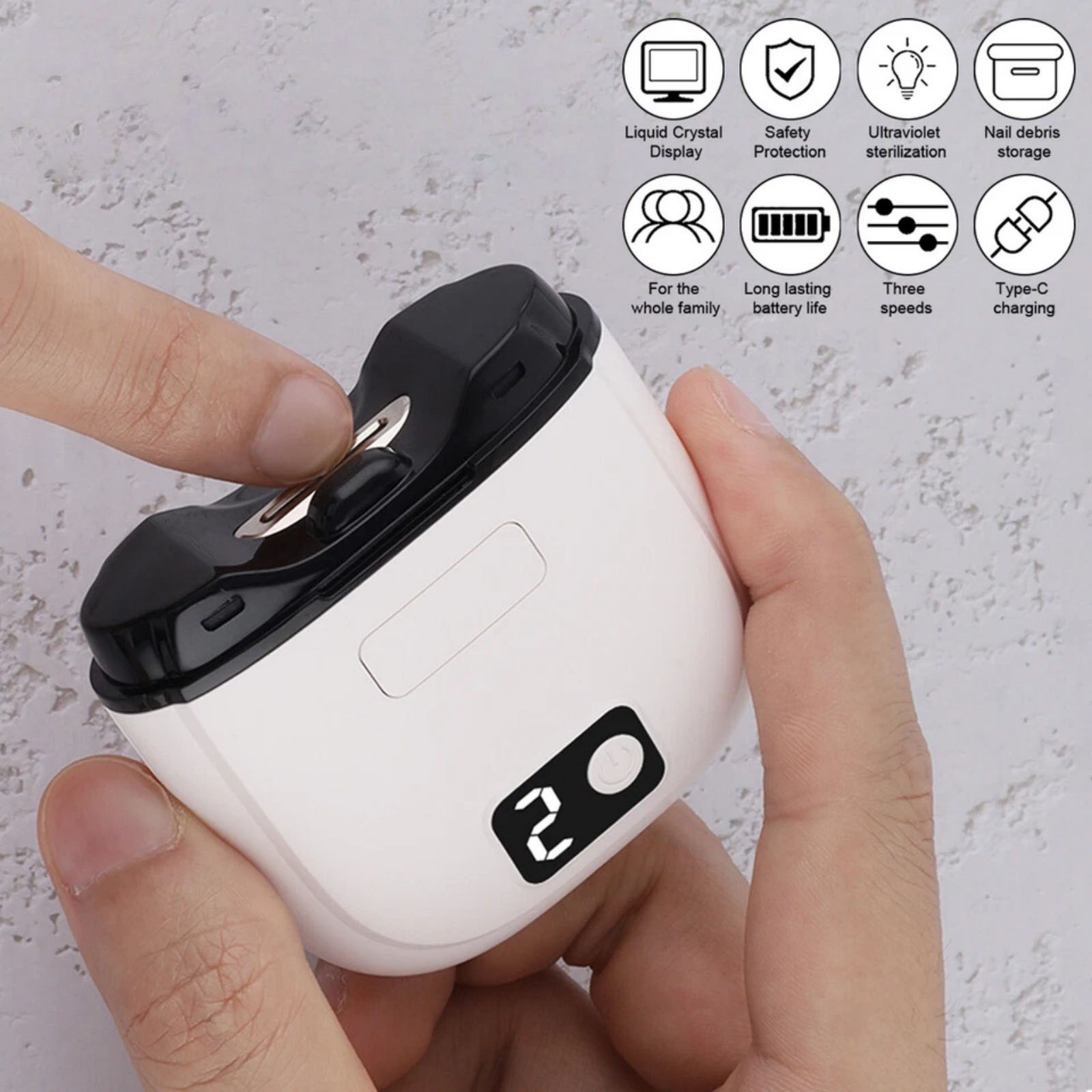 Automatic Electric Nail Grinder 3 Speed Modes Digital Control for Home Use
