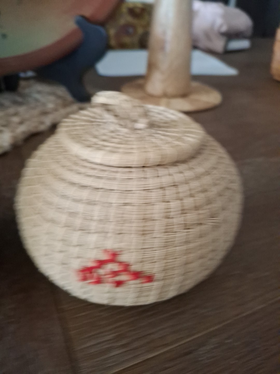 Small Hand Woven Lidded Baskets With Thread work