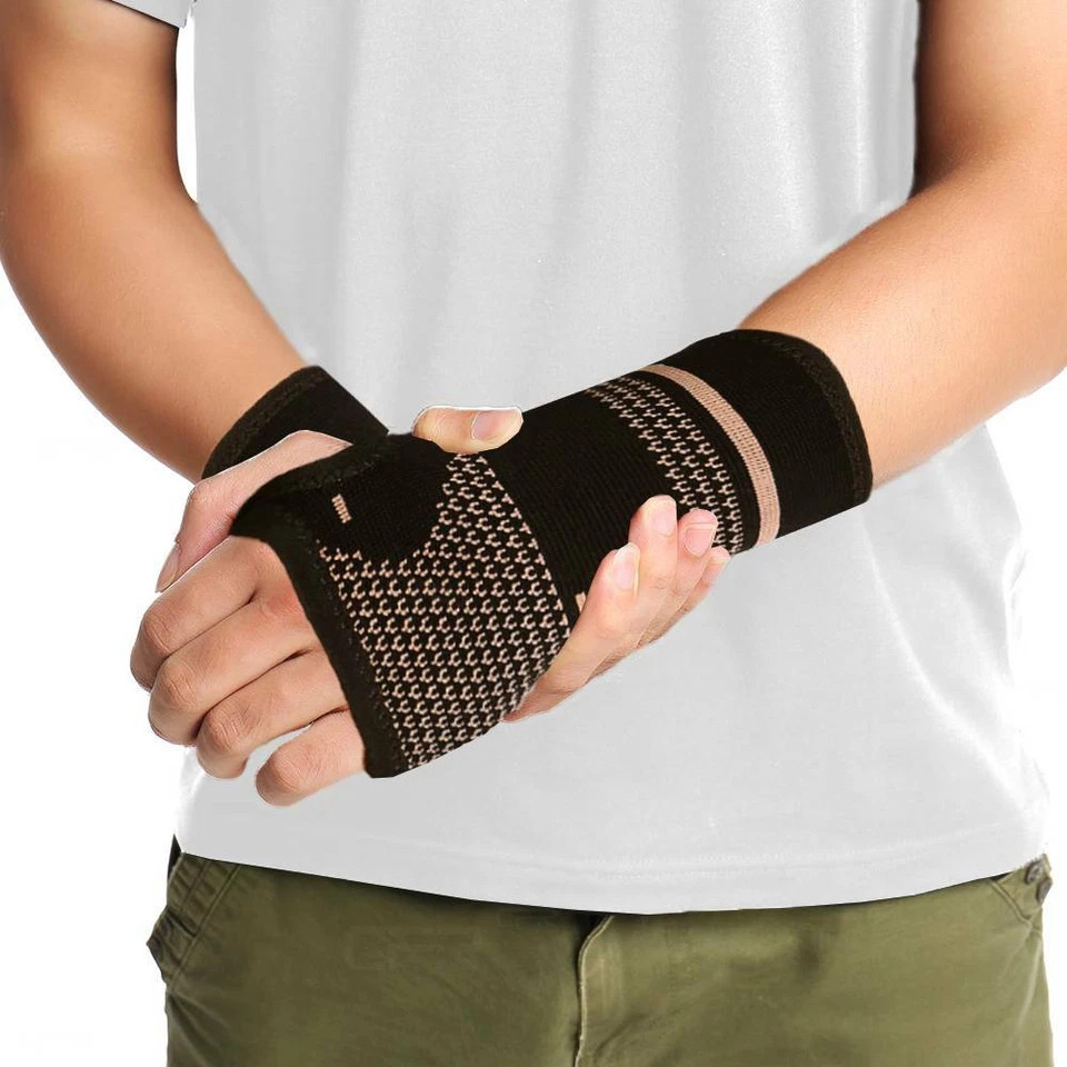 2pcs Copper Wrist Compression Sleeve Comfortable Hand Brace Support for Arthriti
