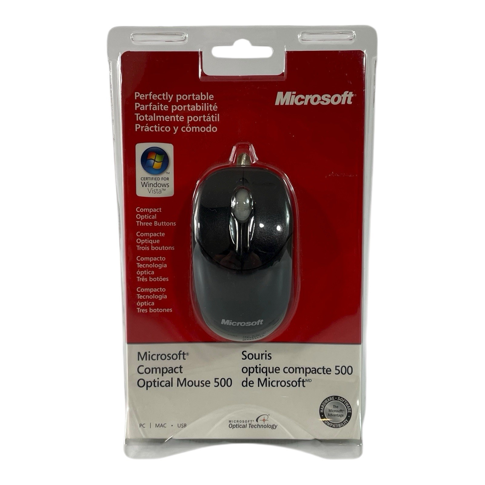 Microsoft Compact Optical Mouse 500 Wired USB Model 1016 Vista Mac PC New Sealed