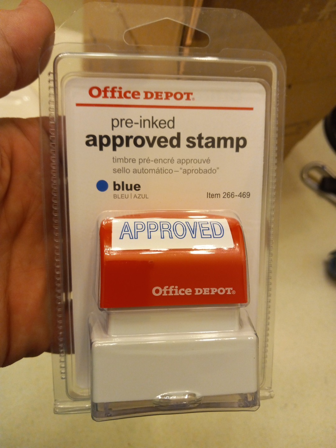 12x - Office Depot Pre-Inked Approved Stamp Blue - New In Box