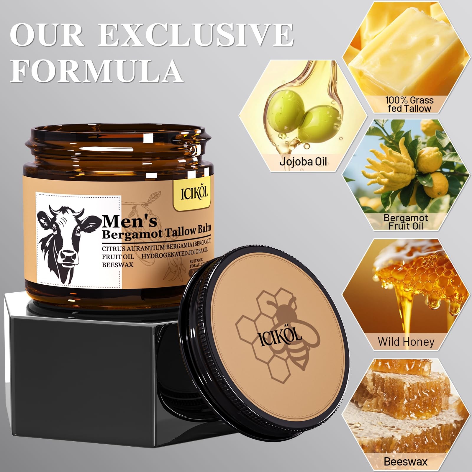 Grass-Fed Beef Tallow Balm for Men - Whipped Face Moisturizer...