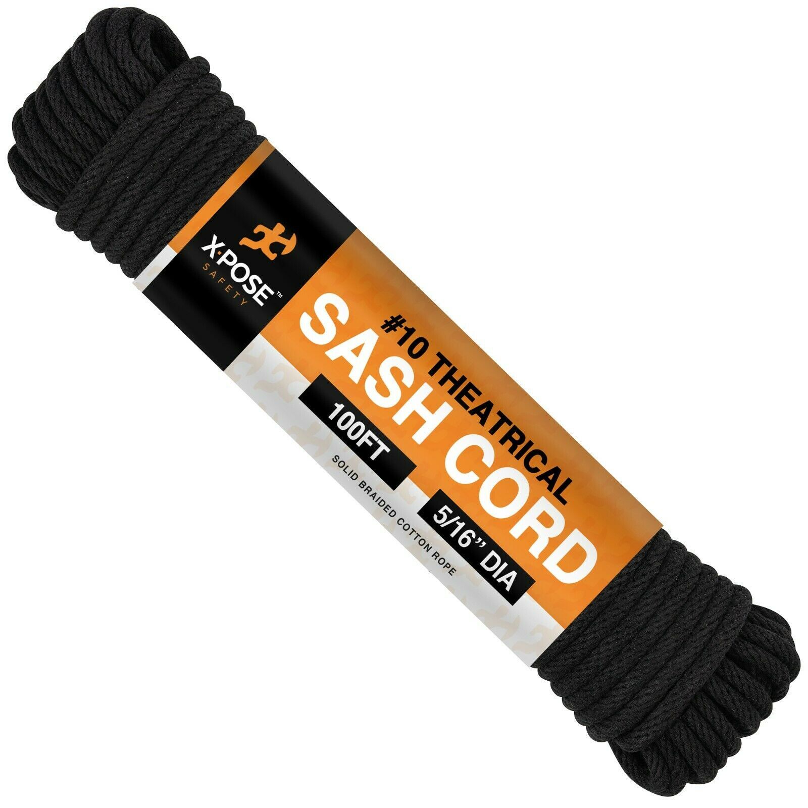 Sash Cord - Black #10 Cotton and Nylon Rope - 5/16 Inch x 100 Ft Rope