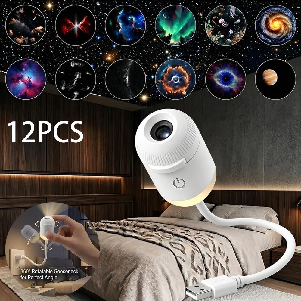 12 in 1 Galaxy Projector Dynamic HD 5d Holographic 360° Rotating LED Night Light