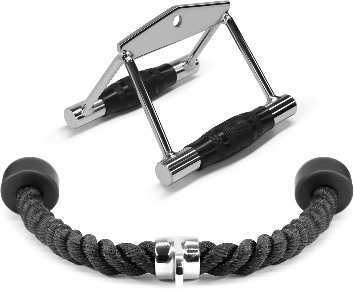 Versatile 2-Piece Gym Cable Attachments: Durable Double D Handle & Tricep Rope