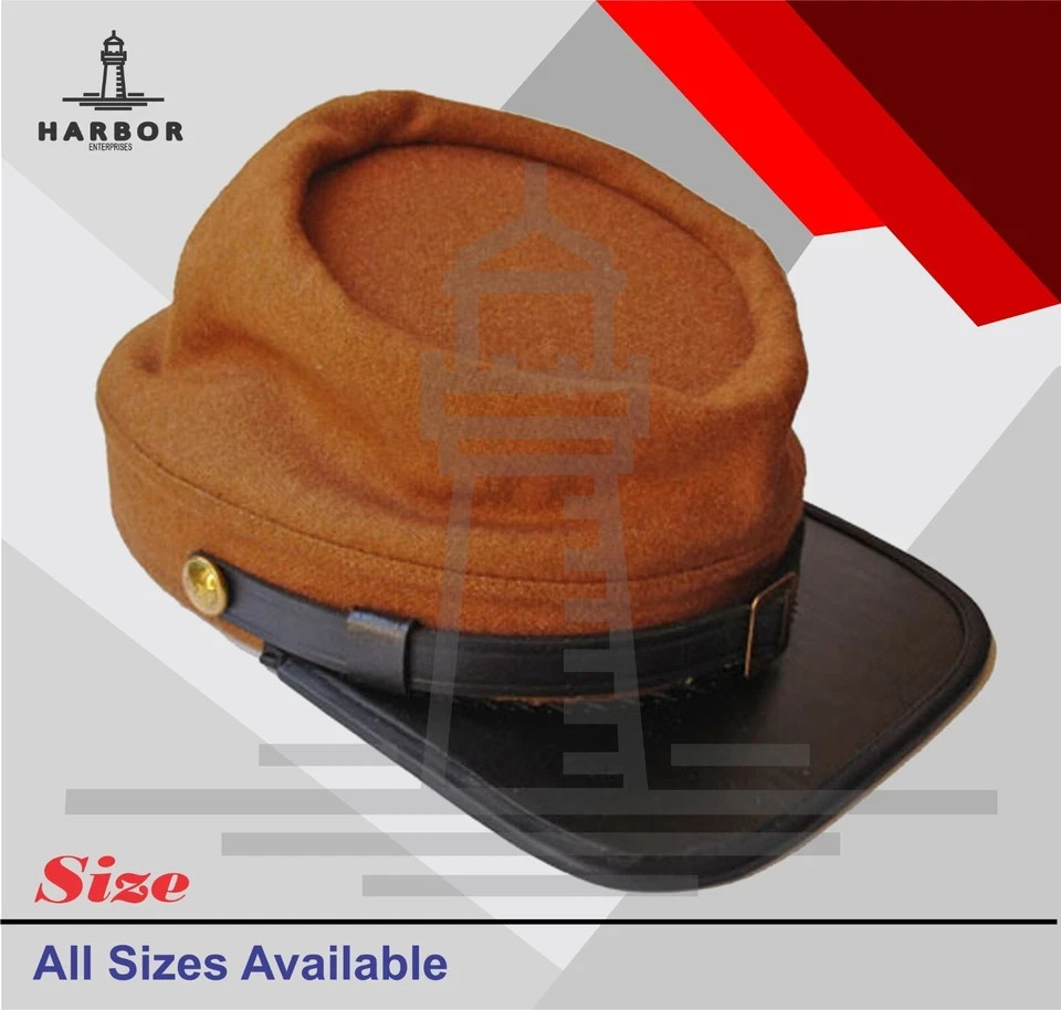 Civil War CSA Confederate Butternut Wool Kepi Forage Cap Hat-All Sizes Available