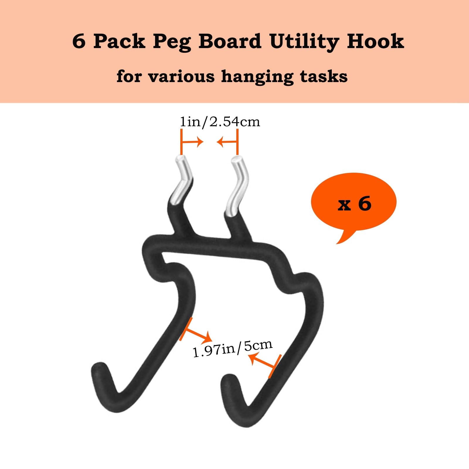 D-PRECIO 6 Pack Pegboard Hooks - Peg Board Tool Utility & Small, Black