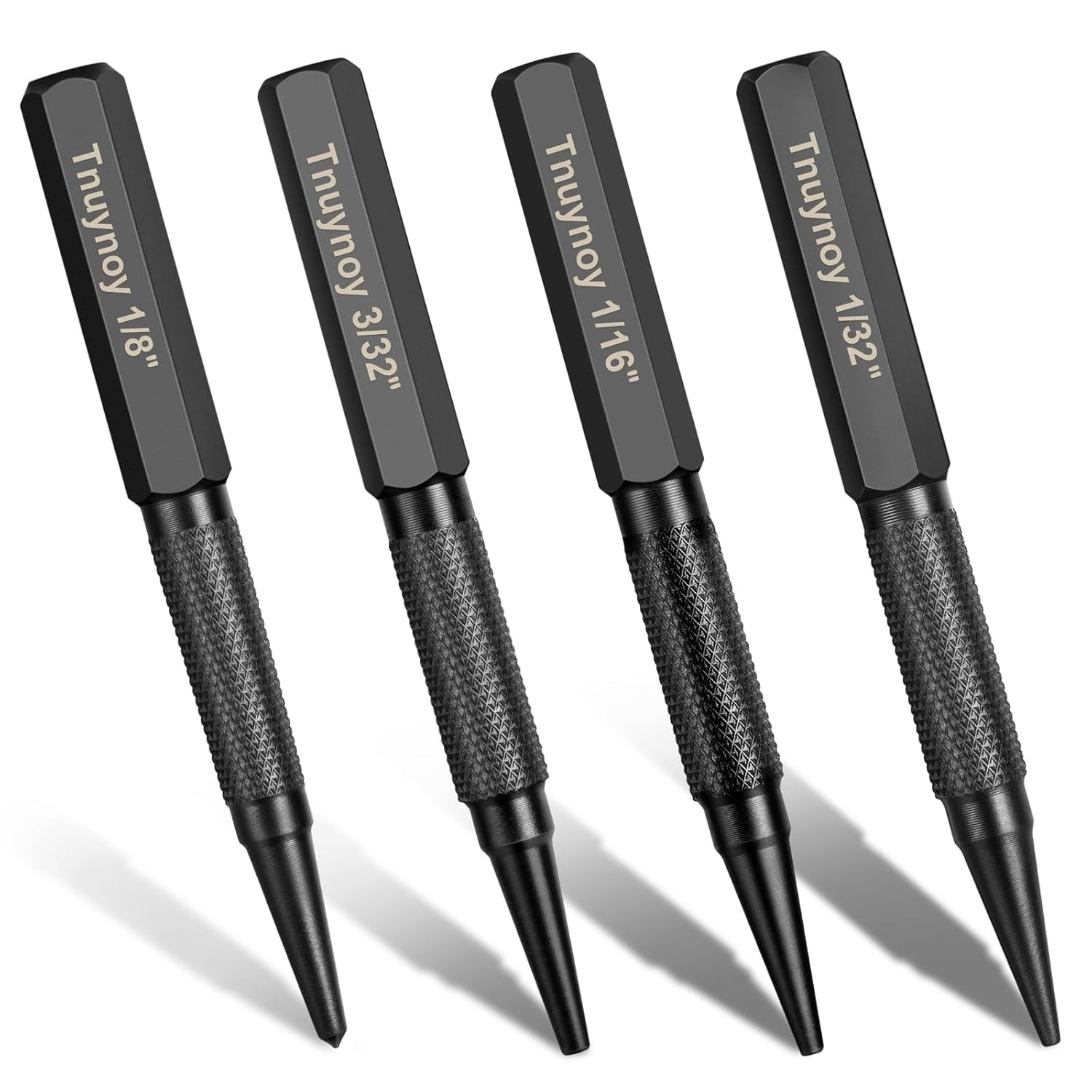 4 Pack Nail Punch and Center Punch Set, Hardened Cr-V Steel with Non-Slip Knurle