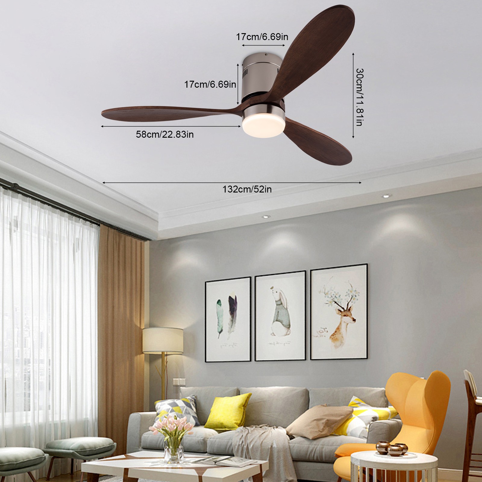 Ceiling Fan with Dimmable Light 6-speed Adjustable Ceiling Fan 52 Inch Smart