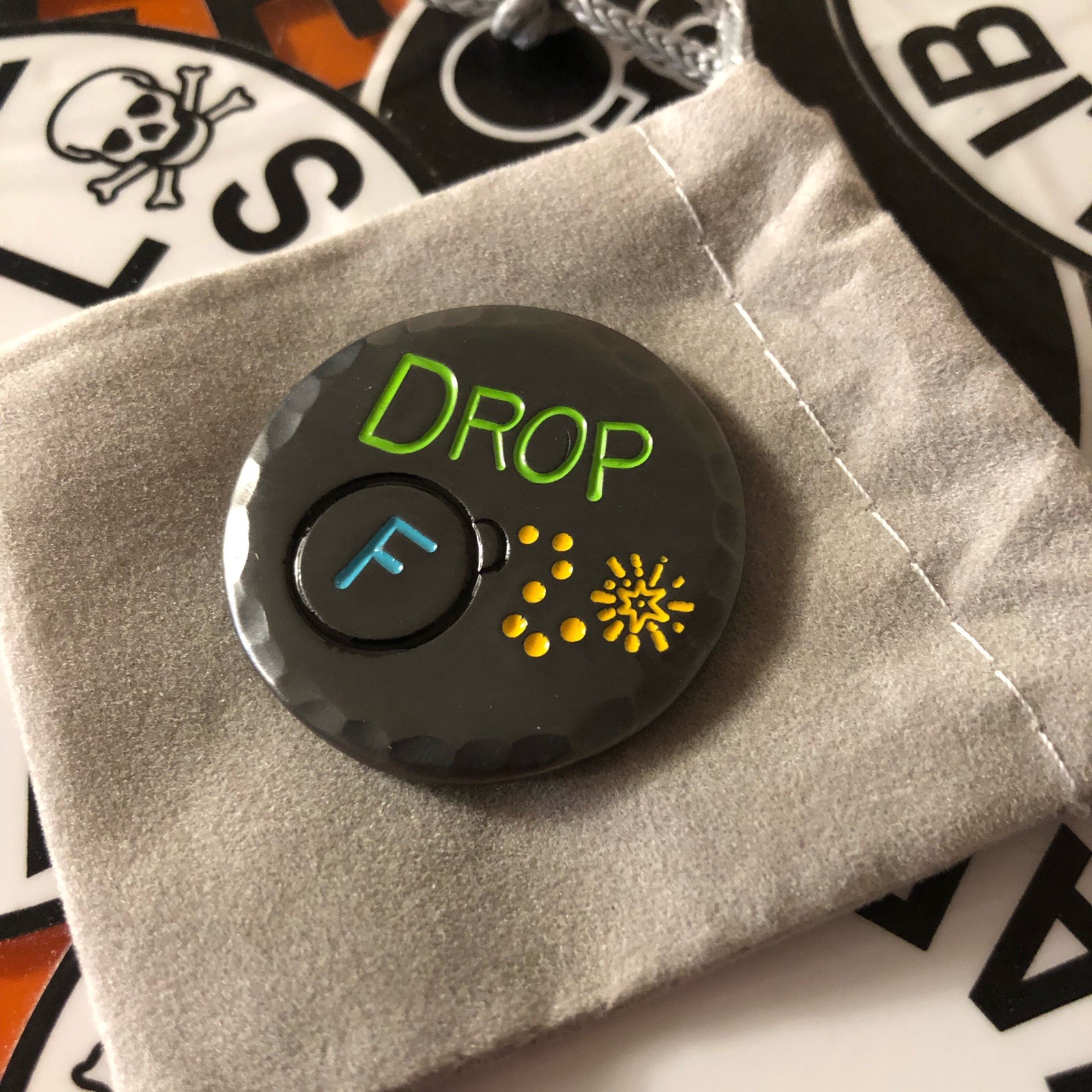 DROP F BOMBS - Custom Hand Made Blackened Copper Golf Ball Marker