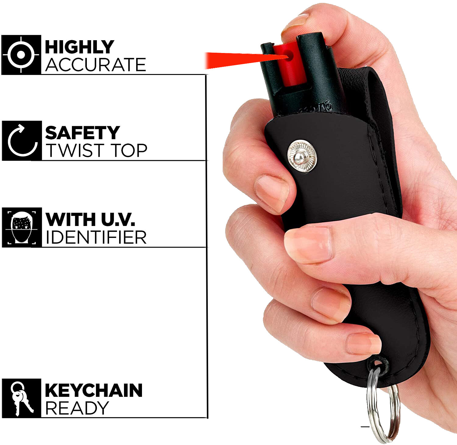 Pepper Spray Maximum Strength Leather Case Self Defense Security Snack Red