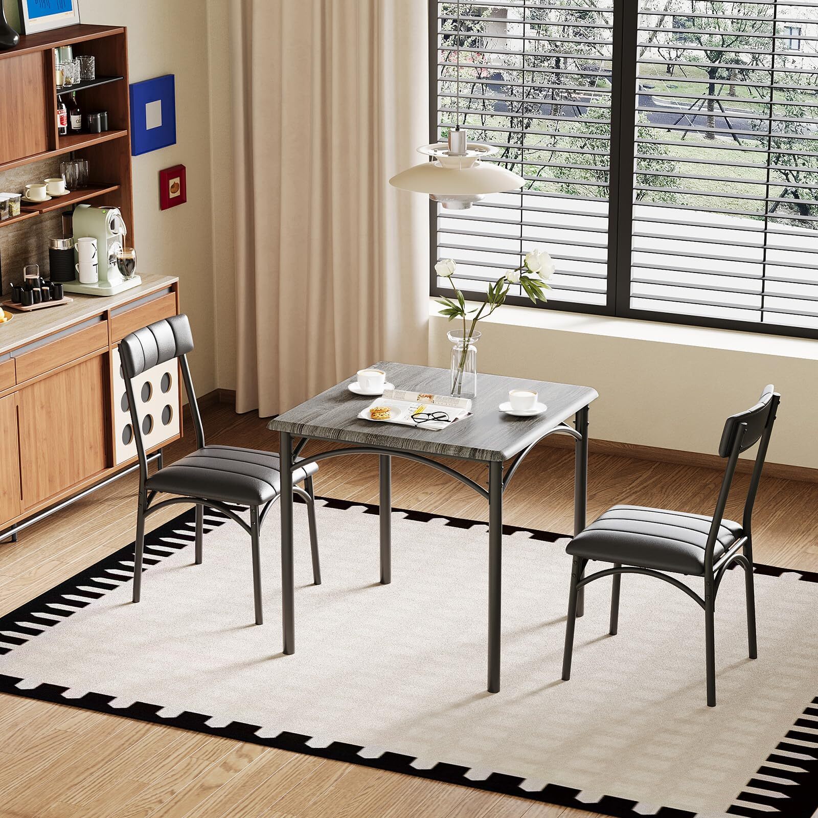 🔥3-Piece Kitchen Table and Upholstered Chairs Dining Table Set for Small Space