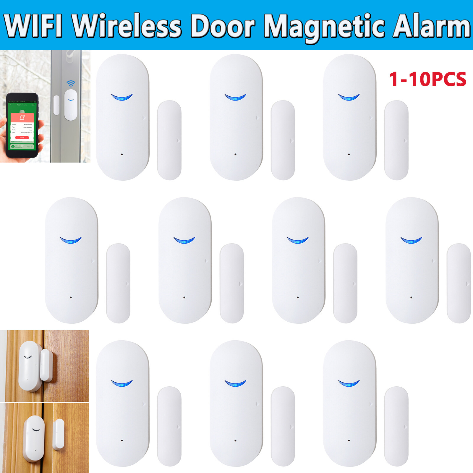 2.4GHz Tuya Smart Door Window Sensor WiFi Burglar Alarm For Alexa Google Lot