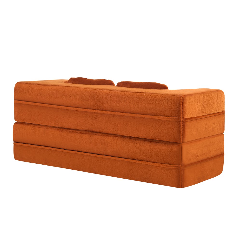 Folding Sofa Bed, Plush Orange Futon Mattress, High Density Foam