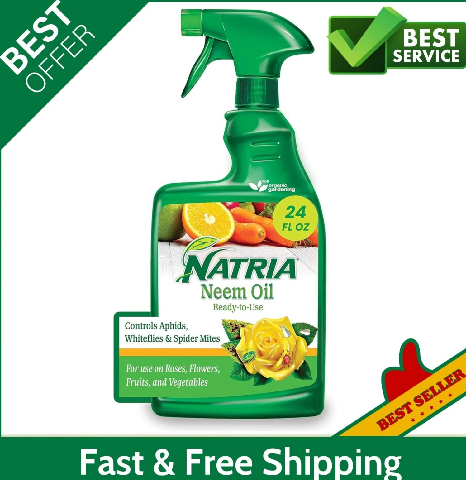 Natria 706250A Neem Oil Spray for Plants Pest Organic Disease Control, 24-Ounce.