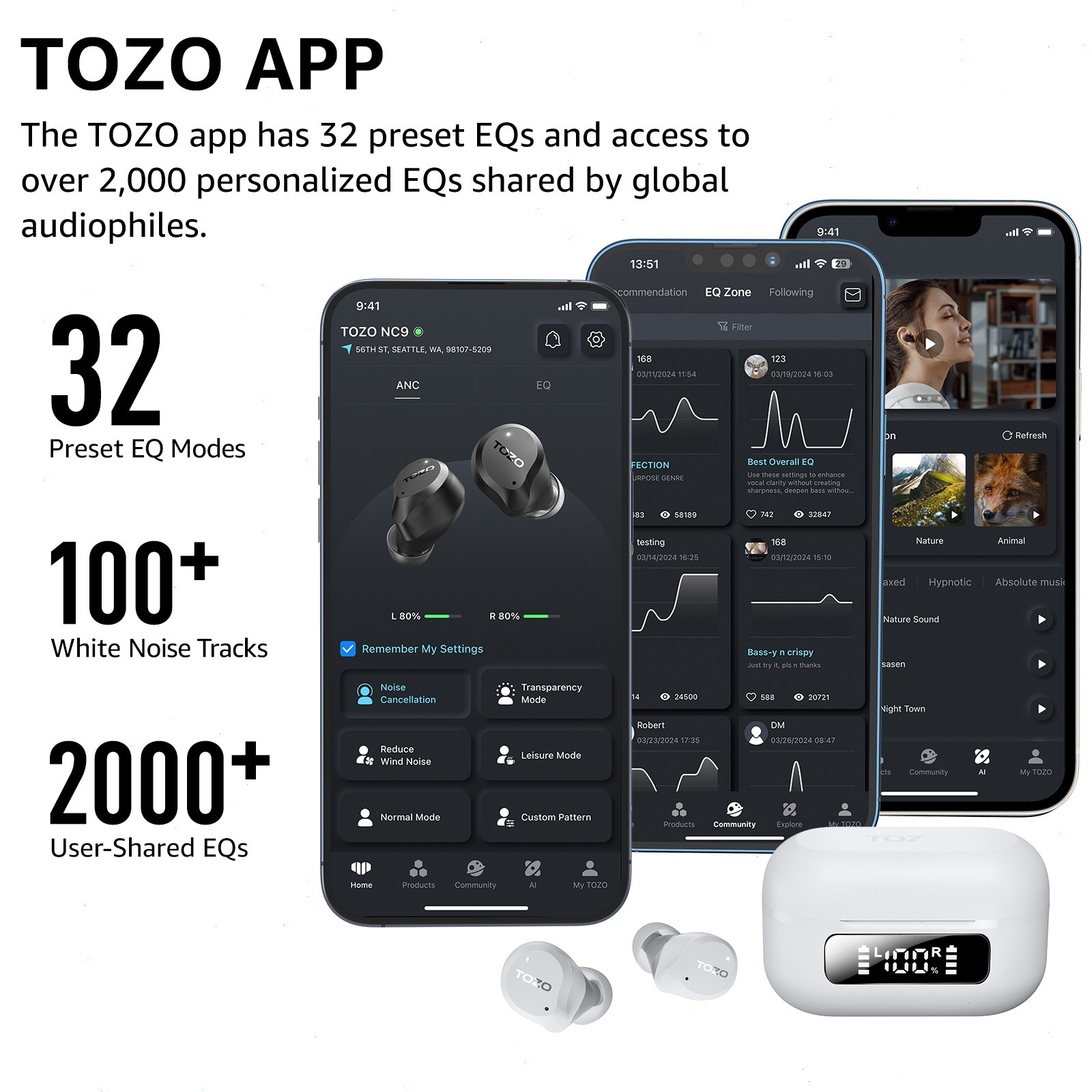 TOZO NC9 Active Noise Canceling Wireless Earbuds Waterproof Bluetooth Headset
