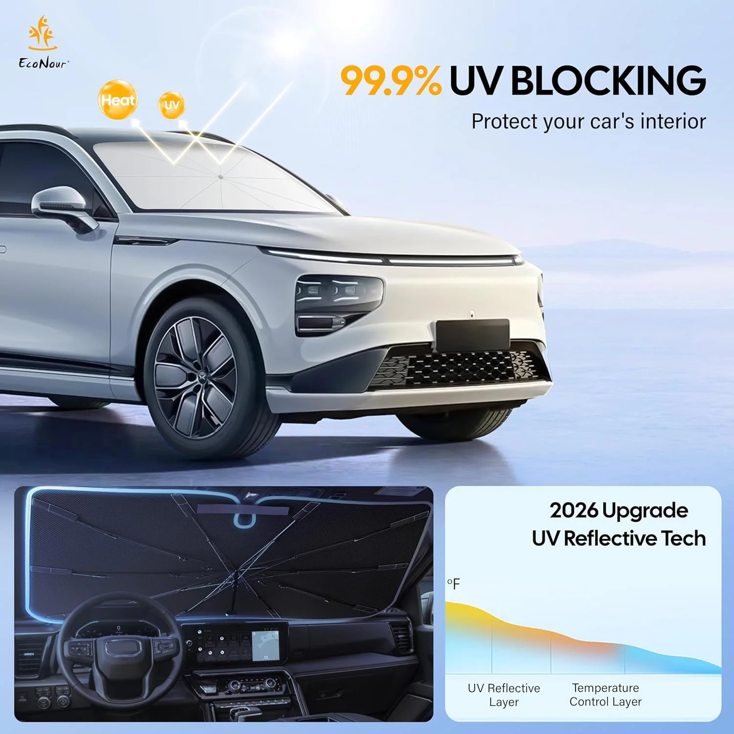 EcoNour Umbrella Windshields Sun Shade for Car | Foldable Umbrella Sun Shield |