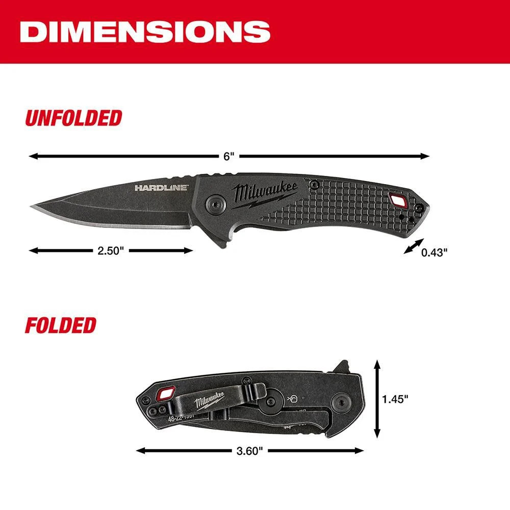 Milwaukee 2.5 In. Hardline Smooth Drop Point Blade Pocket Knife