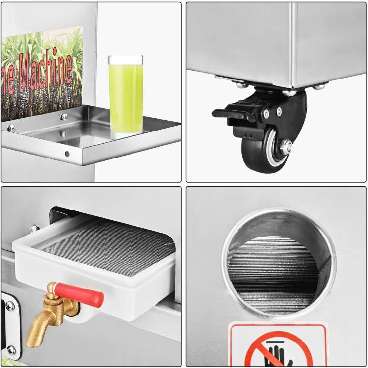Electric Sugarcane Juicer Stainless Steel Extractor & Squeezer 3 Rollers 350W