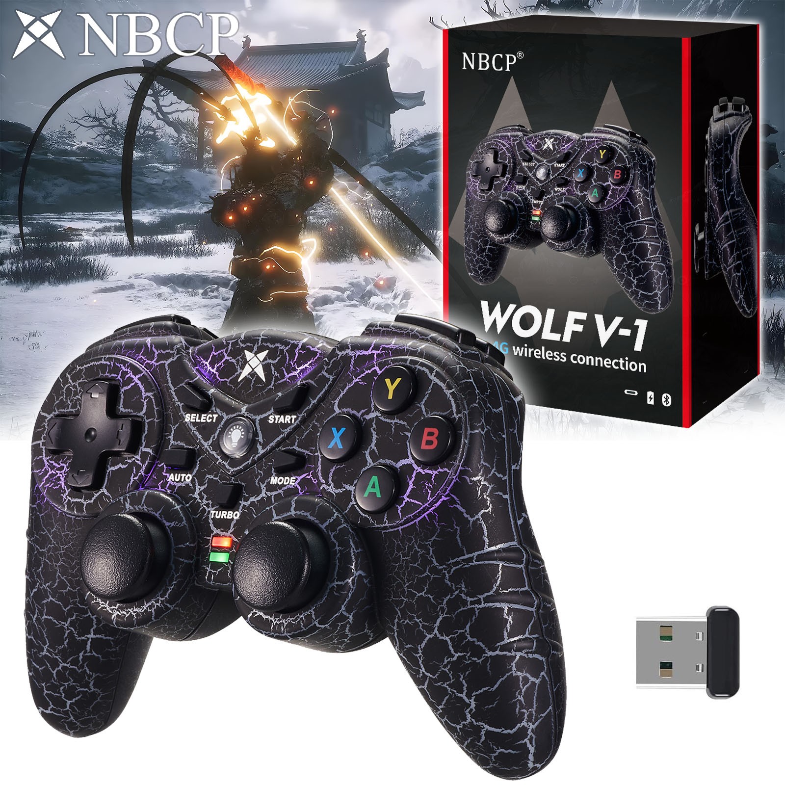 2.4GHz RF Wireless Gaming Controller LED Vibration for PC/PS3