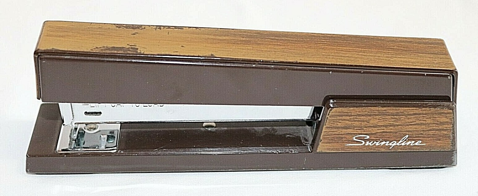 Vintage Heavy Duty 7 1/8" Swingline 767 Brown Enamel Woodgrain Stapler USA