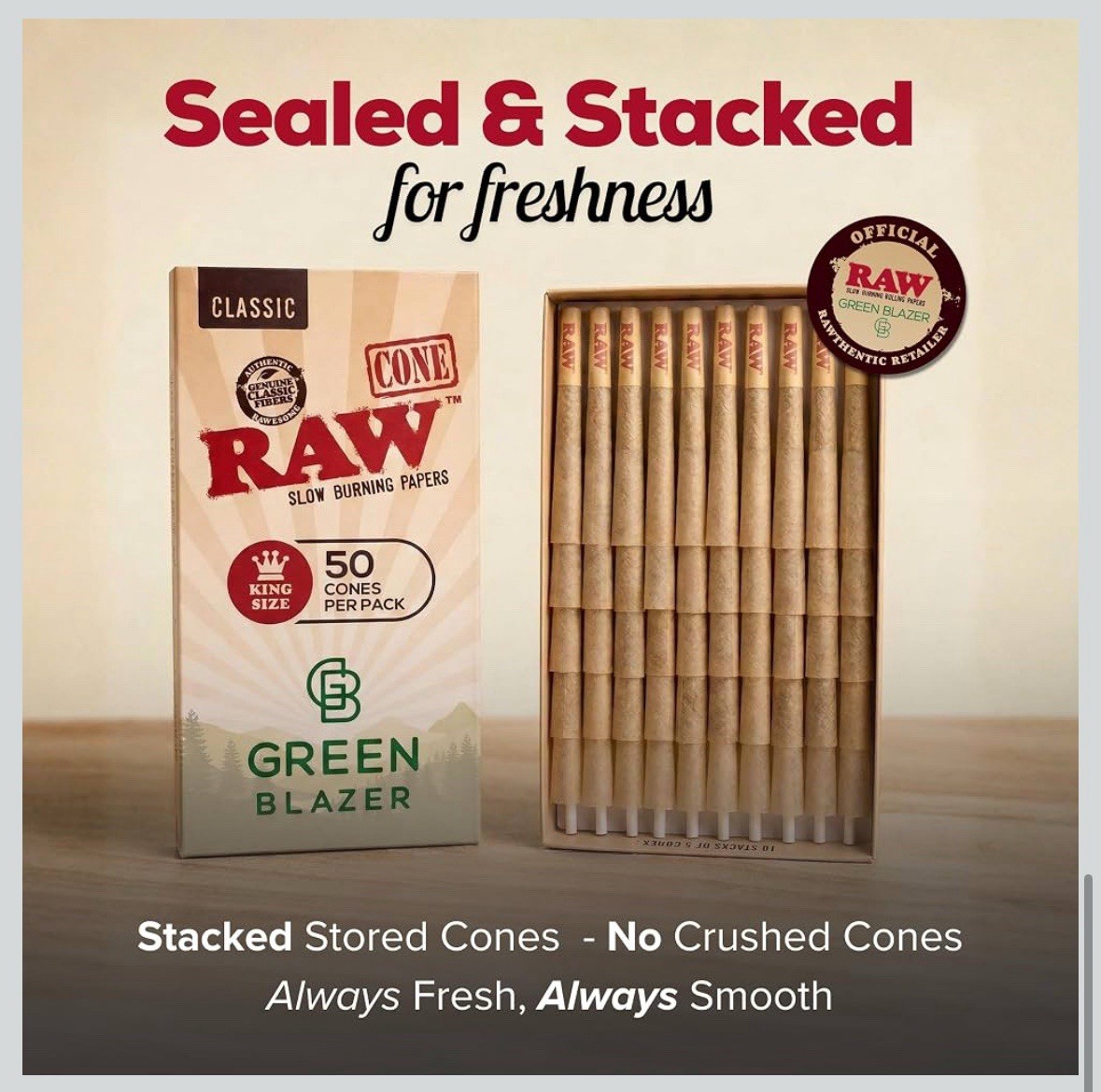 2 Boxes-RAW Cones Classic King 50 Pack Slow Burning Cones Rolling Papers