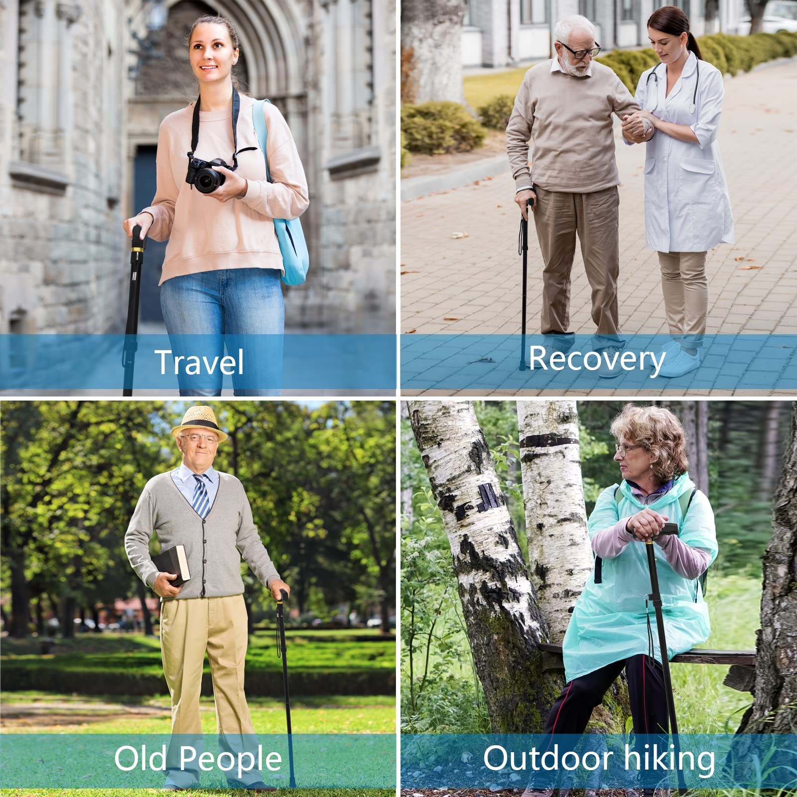 Folding Walking Cane - Lightweight, Adjustable, Anti-Slip, 37", black1