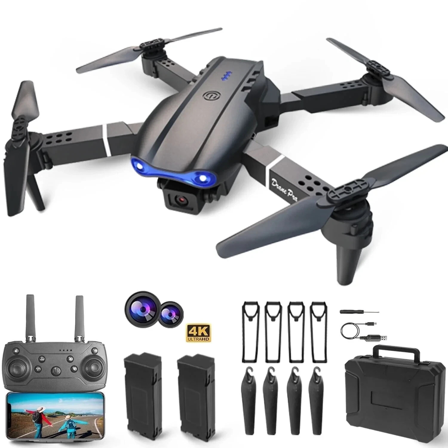 DRONE PRO 4K Camera Drone One Key Take Off 30 Min Flight Quadcopter