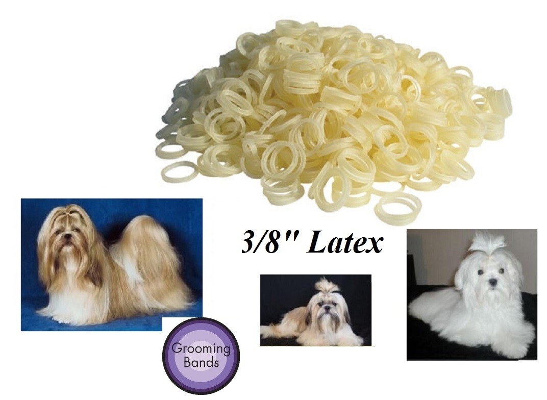 100 pc Pack 3/8" DOG Grooming HAIR BANDS Rubber Latex Rosin Coated Bow Top Knot